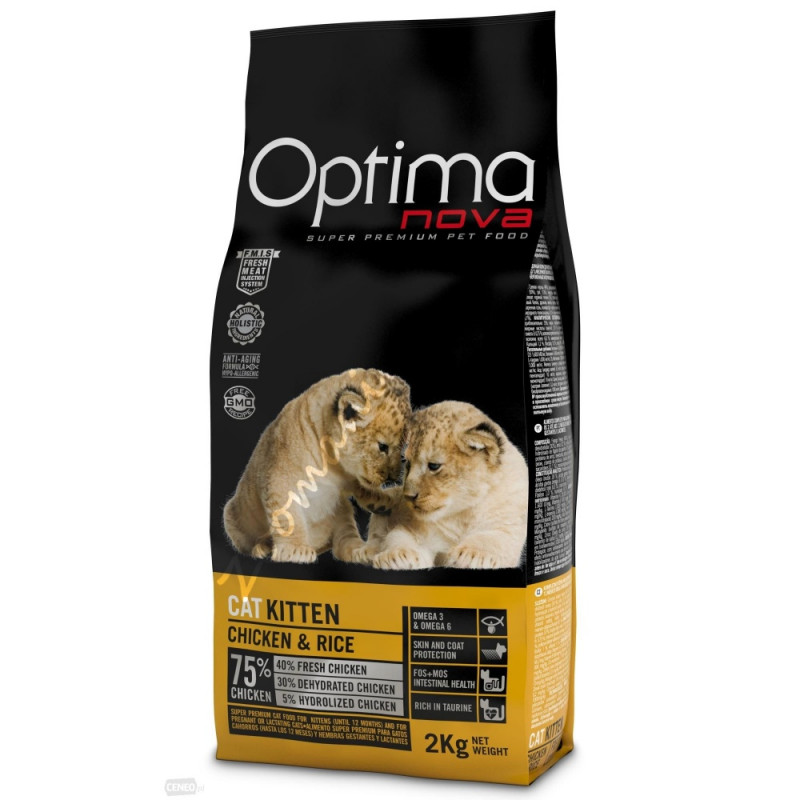 Висок клас храна за котенца и бременни или кърмещи котки (супер премиум качество) - Optima Nova "Kitten Пиле с ориз" - 2 кг
