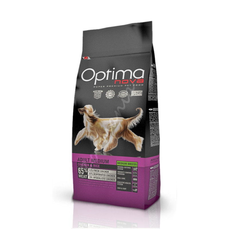 Висококачествена храна за кучета от средно големи породи - Optima Nova Dog Adult Medium Chicken & Rice - 2 кг