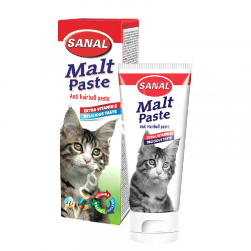Хранителна добавка за котки против космени топки - Sanal Malt Anti Hairball Paste - 100 гр
