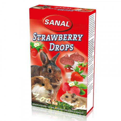 Лакомство за зайче, хамстер и морско свинче с ягоди - Sanal Rodent Drops Strawberry - 45 гр