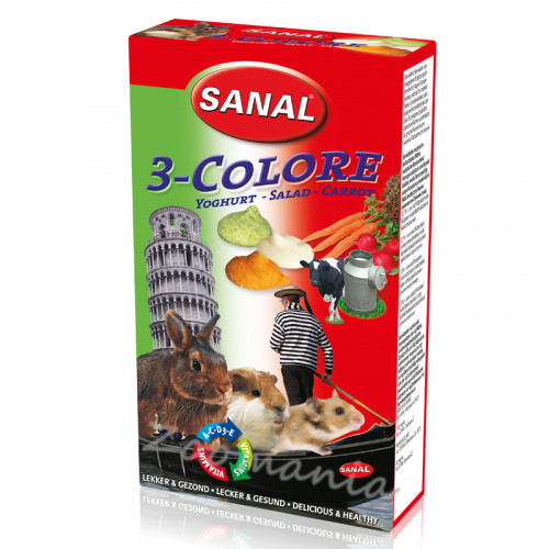 Лакомство за зайче, хамстер и морско свинче с йогурт, зеленчуци и моркови - Sanal Rodent Drops 3 Colore - 45 гр