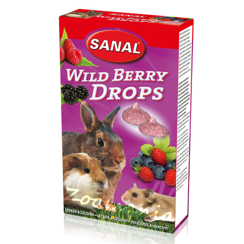Лакомство за зайче, хамстер и морско свинче с диви боровинки - Sanal Rodent Drops Wild Berry - 45 гр
