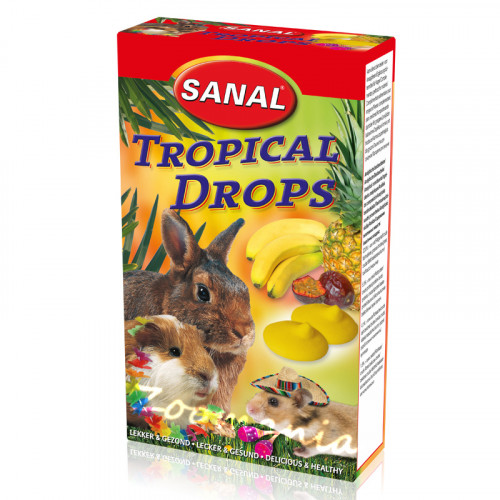 Лакомство за зайче, хамстер и морско свинче с тропически плодове - Sanal Rodent Drops Tropical Fruits - 45 гр