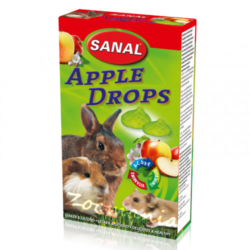 Лакомство за зайче, хамстер и морско свинче с ябълки - Sanal Rodent Drops Apple - 45 гр