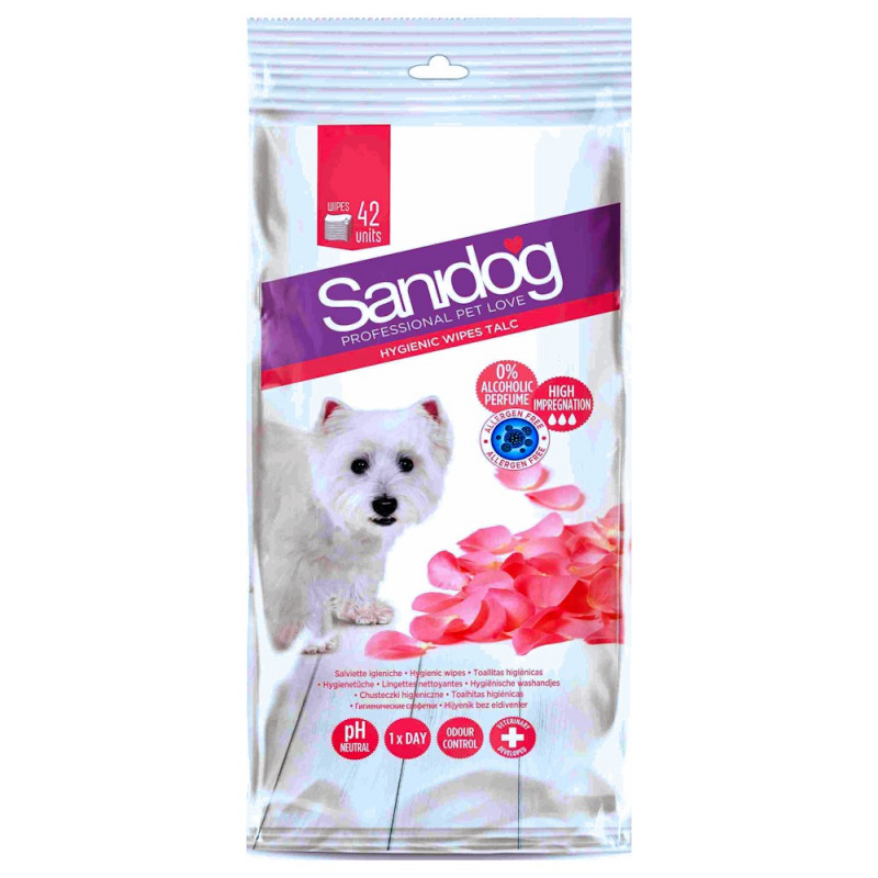 Мокри кучешки кърпички с талк - Sanidog Talc