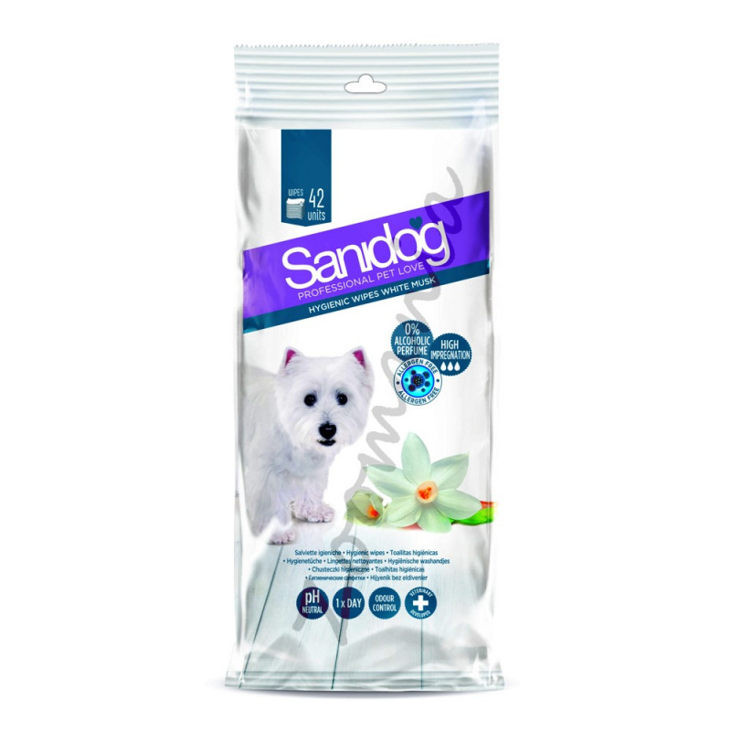 Кучешки мокри кърпички с аромат на бял мускус - Sanidog White Musc