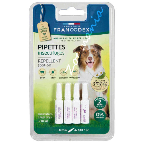 4 бр противопаразитни пипети за кучета над 20 кг - Francodex Pipettes Repellent Dog