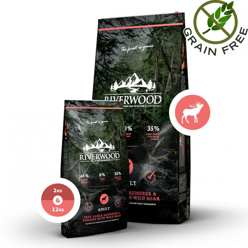 Суха храна за кучета с ултра премиум качество Riverwood „Reindeer & Venison with Boar Adult” - 12 кг