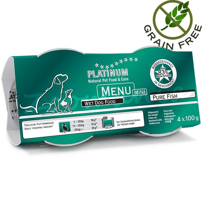 Храна за кучета с ултра премиум качество - Задушено месо „Platinum Menu Mini Pure Fish“ - 4 x 100 гр