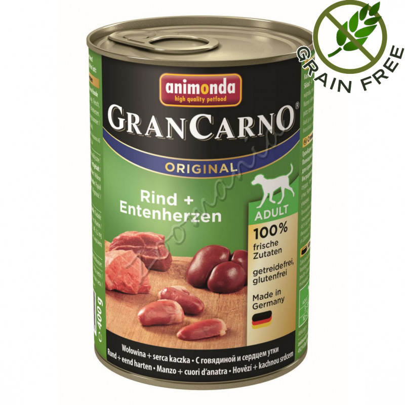 Храна за кучета със супер премиум качество Консерва GranCarno® Adult Original с Говеждо и патешки сърца - 400 гр