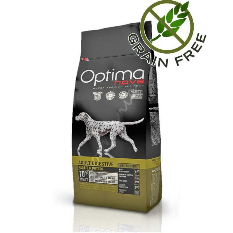 Хипоалергична храна за кучета без пилешко месо Optima Nova Dog Adult Digestive Rabbit & Potato
