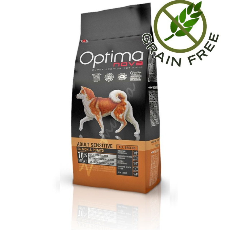 Диетична кучешка храна със сьомга Optima Nova Dog Adult Sensitive Salmon & Potato
