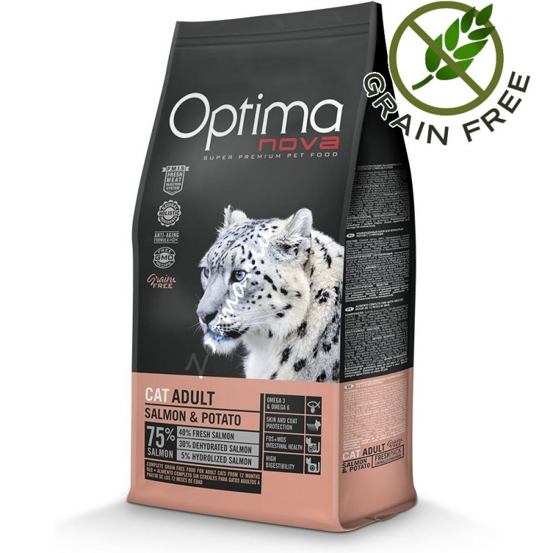 Безглутенова храна за котки - Optima Nova "Cat Adult Сьомга с картофи" - 400 гр
