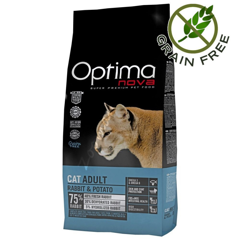 Качествена Grain Free храна за котки - Optima Nova "Cat Adult Заек с картофи" - 2 кг