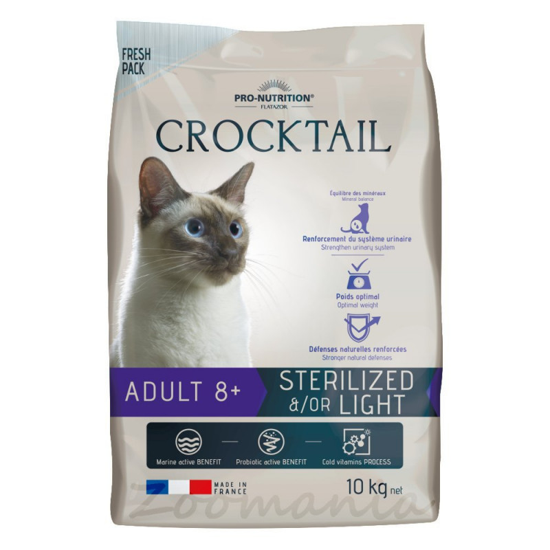 Качествена храна за възрастни котки с активни пробиотици - Flatazor Crocktail Adult 8+ Sterilized &/Or Light 10 кг