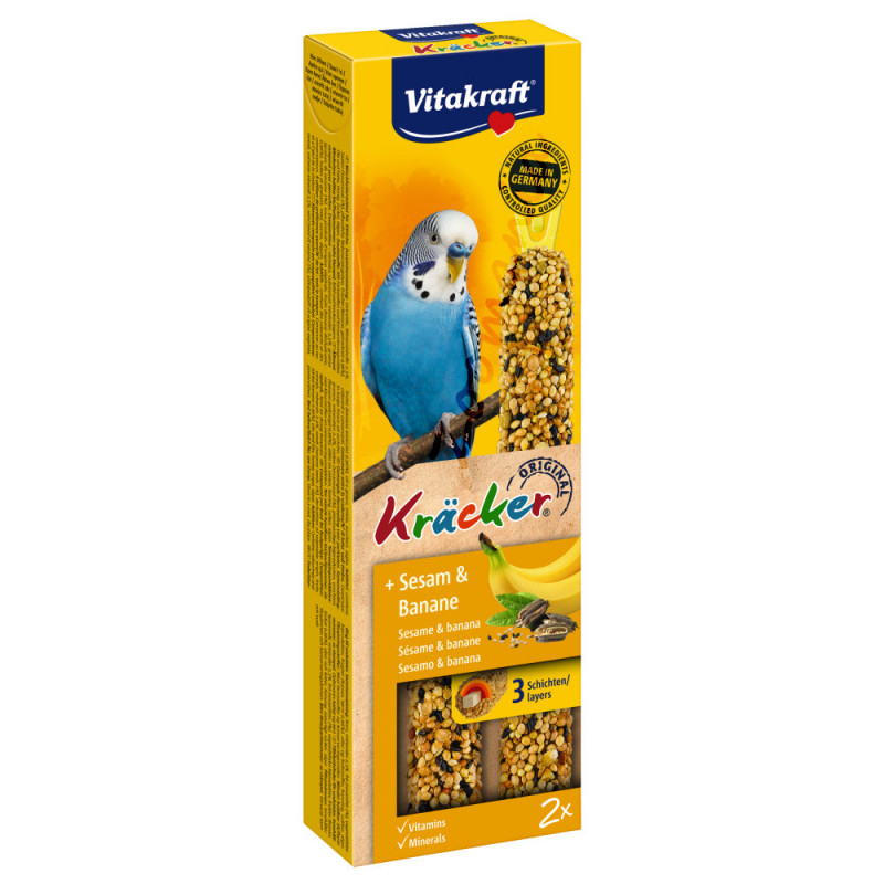 Вкусно и полезно лакомство за вълнисти папагалчета Vitakraft Крекер Сусам & Банан - 2бр