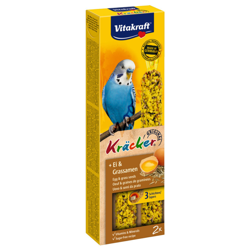 Вкусно и полезно лакомство за вълнисто папагалче Vitakraft Крекер Яйце & Тревни семена - 2бр