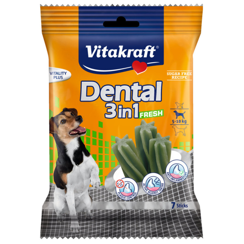 Дентално лакомство за кучета от малки породи Vitakraft Dental 3in1 Fresh S - 7бр.
