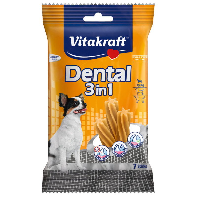 Лакомство за устна хигиена на кучета от мини породи Vitakraft Dental 3in1 XS - 7бр.