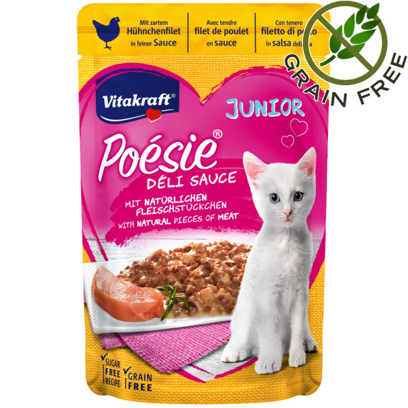 Качествена пълноценна храна за котенца по-малки от 1 година Vitakraft Poésie® Junior Пауч с пилешко филе - 85гр