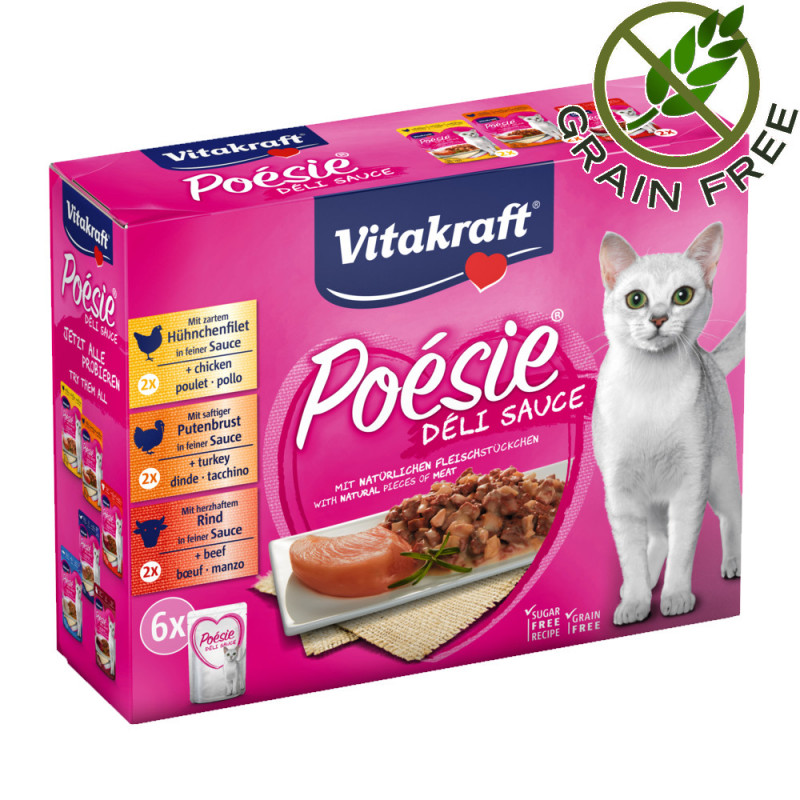Качествена пълноценна храна за котки Vitakraft Poésie® Мултипак пауч с месо - 6х85гр