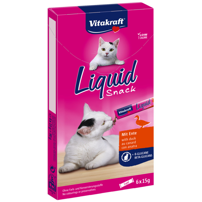 Качествено течно лакомство за котка Vitakraft Liquid Snack с патешко + β-глюкани за подсилване на имунната система
