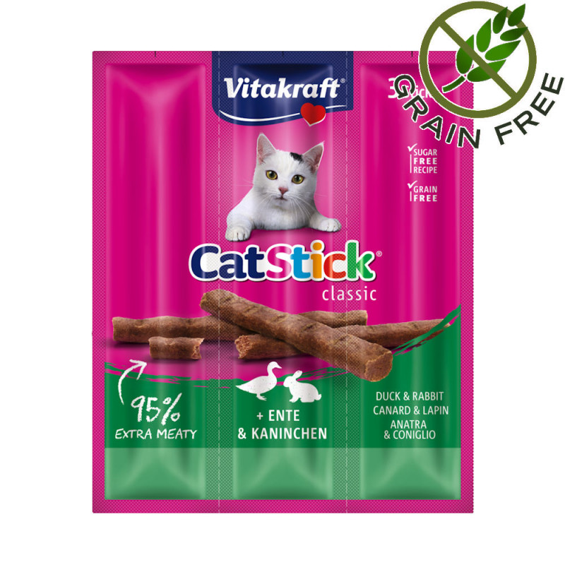 Лакомство за котки с 95% месо Vitakraft Cat Stick® саламчета с патица и заек - 3 бр.