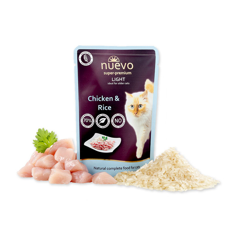 Nuevo Cat Chicken & Rice Light - диетичен пауч за котки. Супер премиум качество!