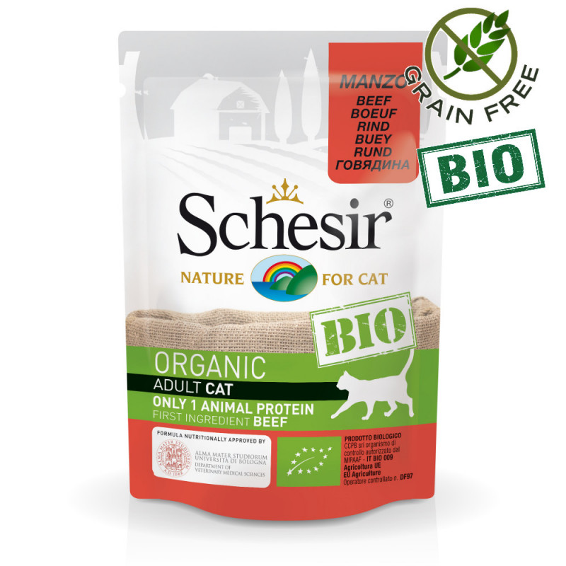 Schesir Cat Bio Beef  - пауч за котки 100% говеждо.  Органична храна с ултра премиум качество!
