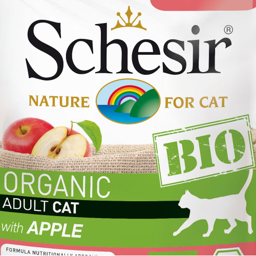 Schesir Cat Bio Chicken &amp; Beef with Apple - сертифицирана органична храна за котки. Ултра премиум качество!