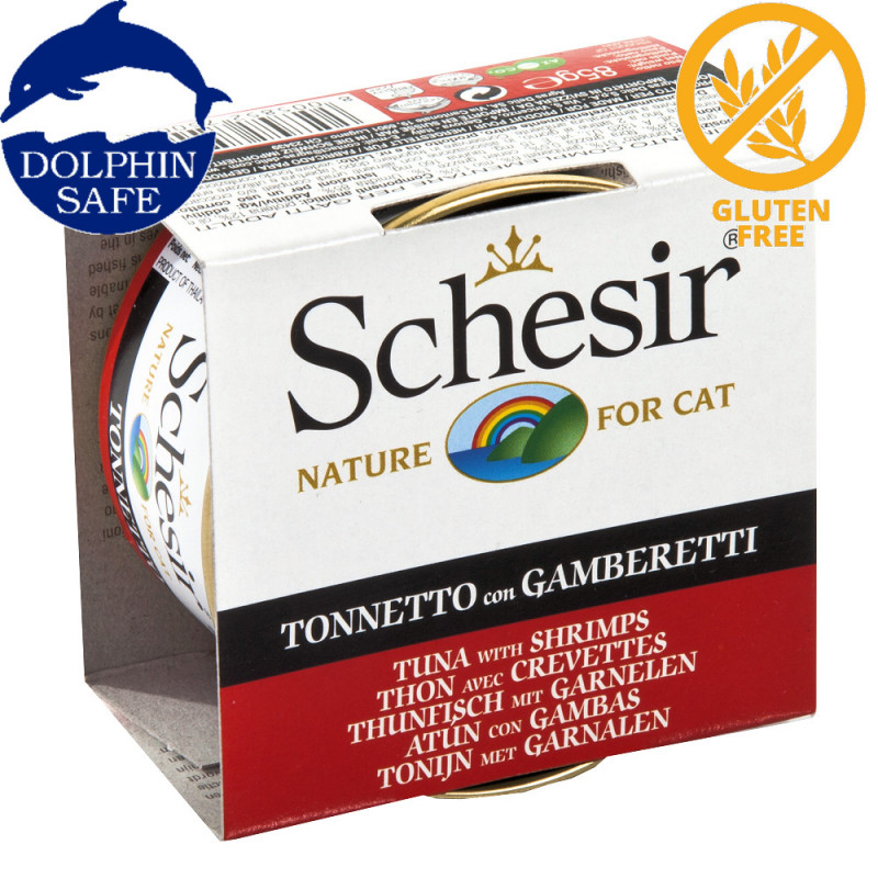 Schesir Cat Tuna with Shrimps - консерва за котки с риба тон и скариди в желе. Супер премиум качество!