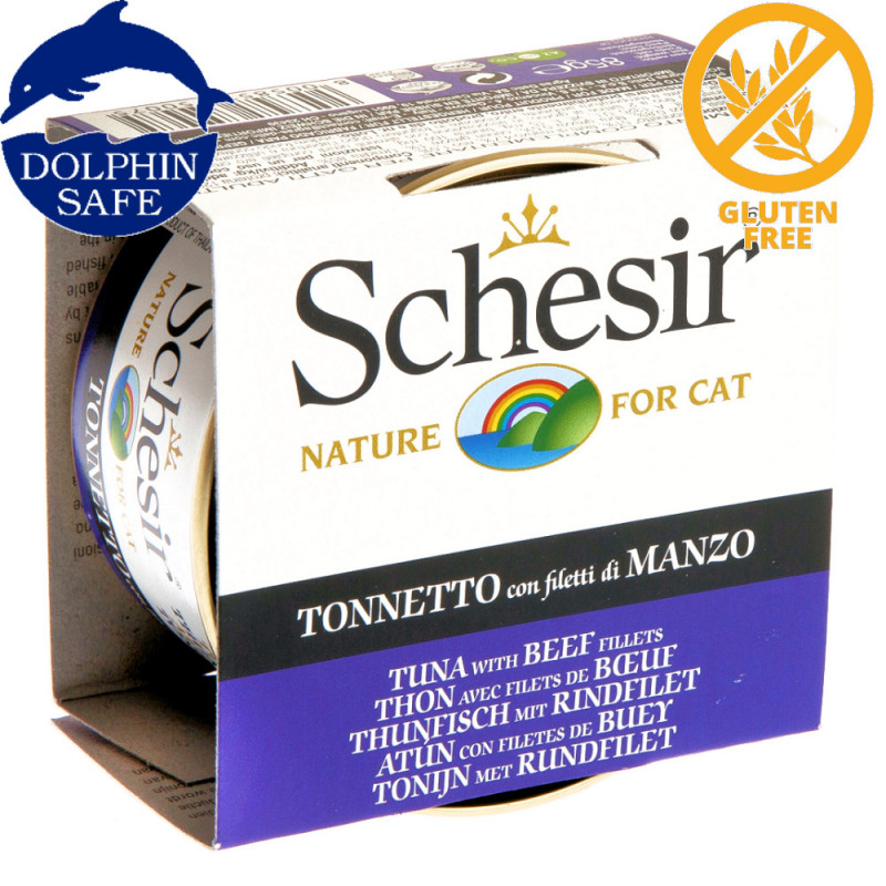 Schesir Cat Tuna with Beef Fillets - консерва за котки с риба тон и говежди филенца в желе. Супер премиум качество!