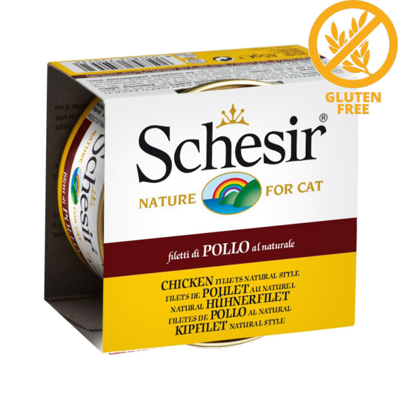 Schesir Cat Chicken Fillets Natural - консерва за котки с пилешки филенца в собствен сос. Супер премиум качество!