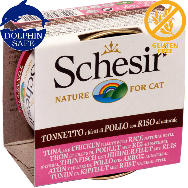 Schesir Cat Tuna & Chicken Natural - консерва за котки с риба тон и пилешки филенца в собствен сос. Супер премиум качество!
