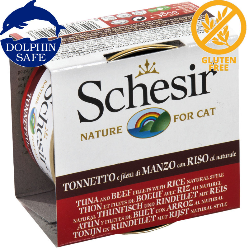 Schesir Cat Tuna & Beef Natural - консерва за котки с туна и крехки филенца от говеждо в собствен сос. Супер премиум качество!