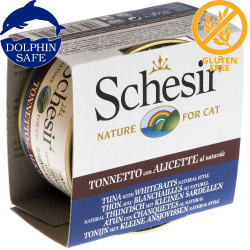 Schesir Cat Tuna & Whitebaits Natural - консерва за котки с тунаки и гаврос в собствен сос. Супер премиум качество!