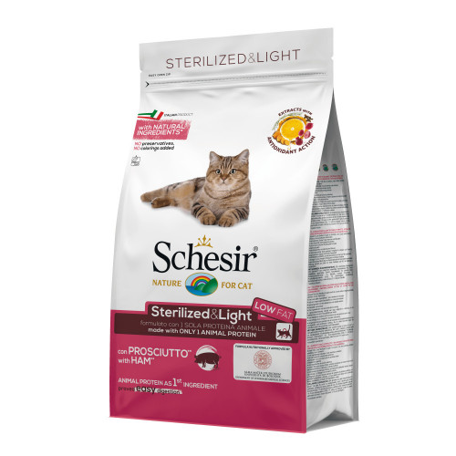 Schesir Cat Sterilized with Ham - суха храна за кастрирани котки с шунка. Супер премиум качество!