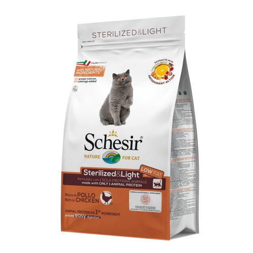 Schesir Cat Sterilized with Chicken - диетична храна за кастрирани котки с пиле. Супер премиум качество!