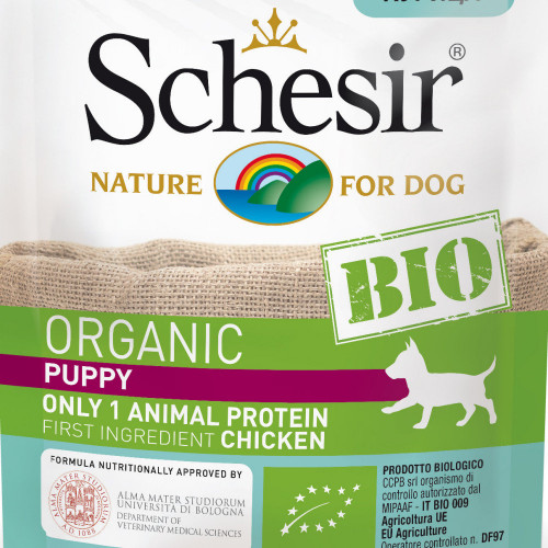 Schesir Puppy Bio Chicken - органична храна за кученца с пилешко месо. Ултра премиум качество!