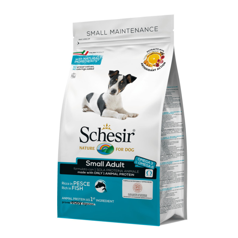 Schesir Small Dog with Fish 0.800 кг - суха храна с херинга и туна за кучета от малки породи. Супер премиум качество!