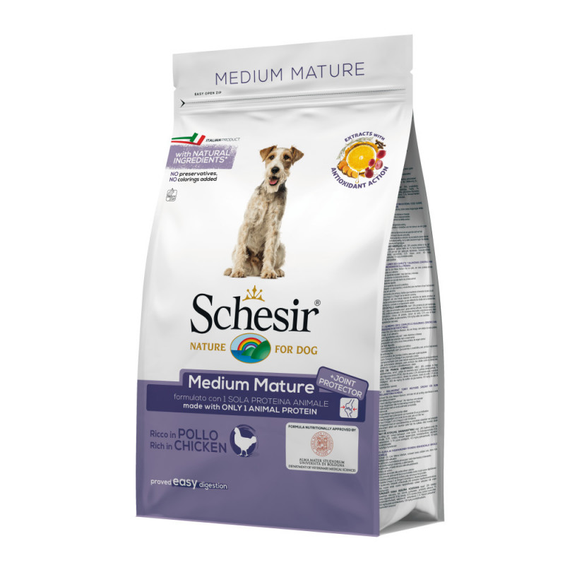 Schesir Medium Dog Senior 12 кг - диетична гранула за възрастни кучета с пиле. Храната Шезир е със супер премиум качество!