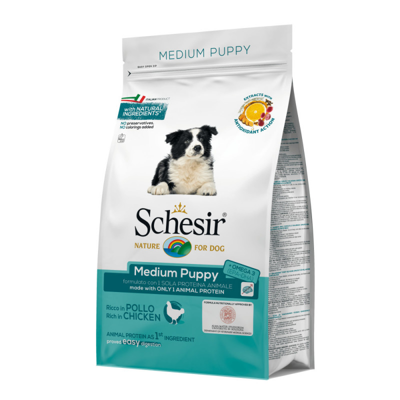 Schesir Medium Puppy with Chicken 3 кг - гранулка за кученца от средни породи. Храната Шезир е със супер премиум качество!