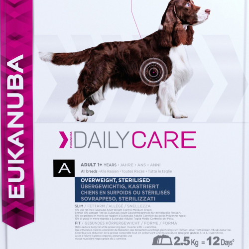 Диетична кучешка храна за сваляне и контрол на теглото Eukanuba Daily Care Dog Overwieght/Sterilized 2.5кг