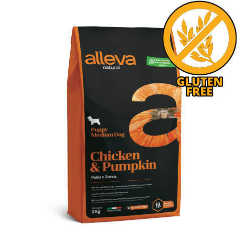 Суха храна с тиква за кученца от средни породи Alleva® Natural "Chicken & Pumpkin" Puppy Medium - 2.00kg