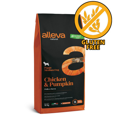 Суха храна с тиква за кученца от средни породи Alleva® Natural "Chicken & Pumpkin" Puppy Medium - 12.00kg
