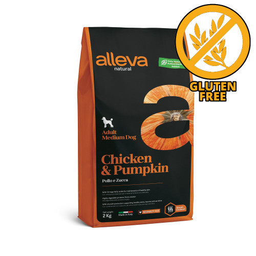 Качествена храна с тиква за кучета от средни породи Alleva® Natural "Chicken & Pumpkin" Adult Medium - 2.00kg