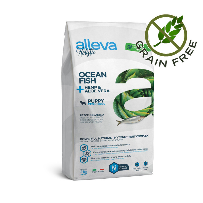 Холистична храна за кученца от средни породи Alleva® Holistic "Ocean Fish + Hemp & Aloe Vera" Puppy Medium - 2.00kg