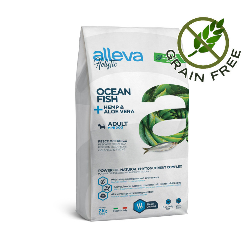 Холистична храна за мини кучета Alleva® Holistic "Ocean Fish + Hemp & Aloe Vera" Adult Dog Mini - 2.00kg