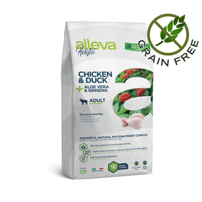 Холистична храна за кучета от големи породи Alleva® Holistic "Chicken & Duck + Aloe Vera & Ginseng" Adult Dog Maxi - 2.00kg