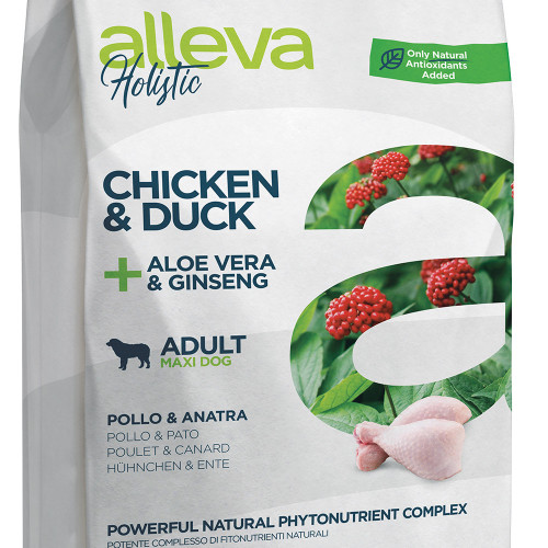 Холистична храна за кучета от големи породи Alleva® Holistic &quot;Chicken &amp; Duck + Aloe Vera &amp; Ginseng&quot; Adult Dog Maxi - 12.00kg